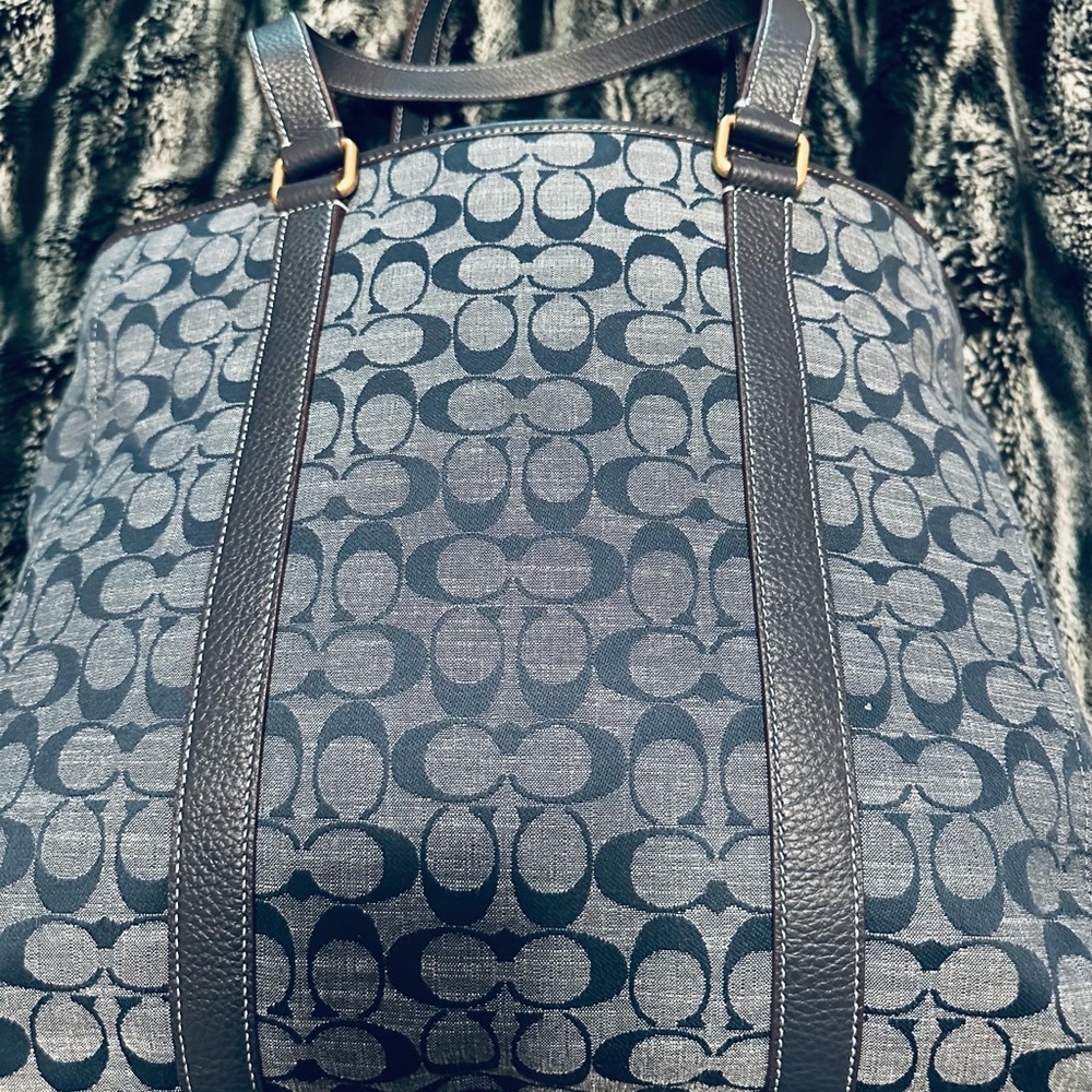 Coach Navy Signature Canvas Tote with Dark Trim - Picture 2 of 5